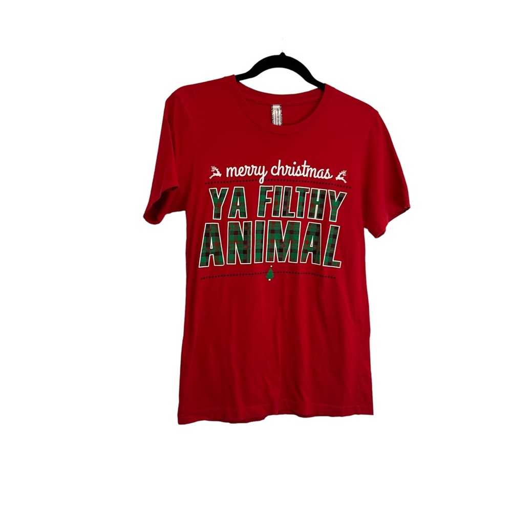 Giddy Up Glamour Merry Christmas Ya Filthy Animal Red Short Sleeve Tee Womens S